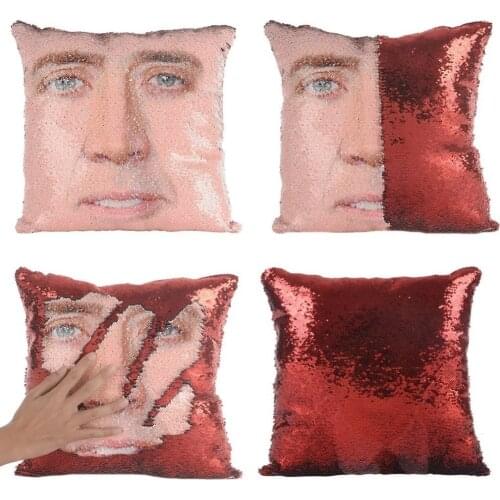Nicolas Cage Big Face Sequin Pillow Super Bright Color Reversible Color Change Red Pillow Case 40x40cm Decorative