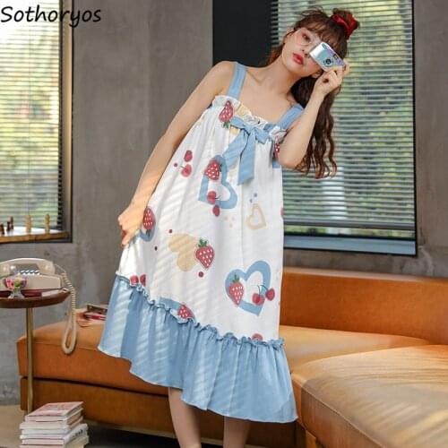 Nightgowns Women Sleepwear Kawaii Ruffles Design Sweet Loose Sleeveless Summer Soft Casual Fashion New Comfort Harajuku Woman