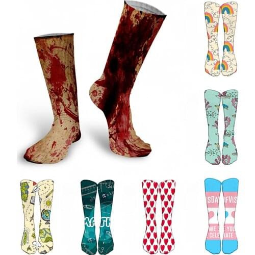 New 3D Printed Women High Knee Long Socks Funny Happy Harajuku Art Cartoon Cotton Socks Sport Street Hip Hop Unisex Calf Socks
