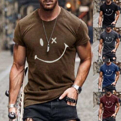 2021 new 3d printing mens summer plus size sports fashion casual loose head collar short sleeve smiley face T-shirt