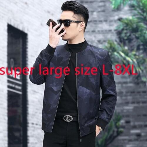 New Arrival Fashion Super Large Spring Fashion Young Men Baseball Collar Print Casual Coat Jacket Plus Size LXL2XL3XL4XL-7XL 8XL