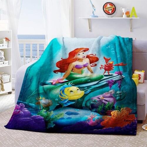Disney Mermaid Beautiful Princess Ariel Pattern Blanket Warm Comfortable Home Spin Blanket Bedding Gift for Babies Kids Girls