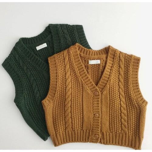 2021 Autumn New Kids Sweaters Boys Girls Knit Vest Vintage Childs Knit Pullover