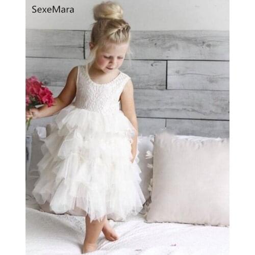 New Girls Birthday Party Gowns Tiered Tea Length Flower Girl Dress For Wedding Little Princess Birthday Gowns