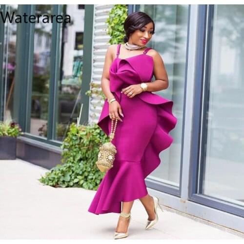Waterarea Women Dress Solid Spaghetti Strap Sleeveless Ruffles Slim Long Dress Sexy Party Irregular Dress Summer 2021