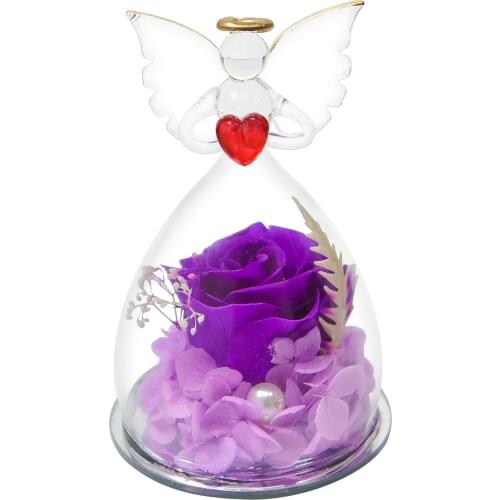 Gift for Her Forever Preserved Rose In Angel Dome with Box Wedding Eternal Flowers Womens Gift for Birthday Anniversary