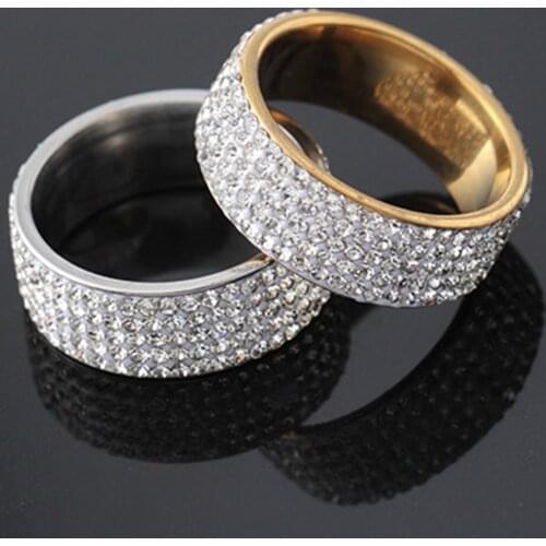 Five Rows Drill Dimanond Ring Shiny Stainless Steel Ring Fashionable For Wemen Best Gift For Female
