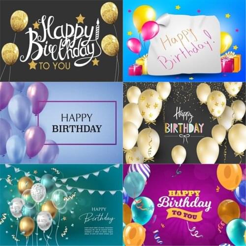 Photo Studio Props Vinyl Photography Backdrop Ribbon Banner With Colorful Balloons Celebrate Happy Birthday Party Decoration