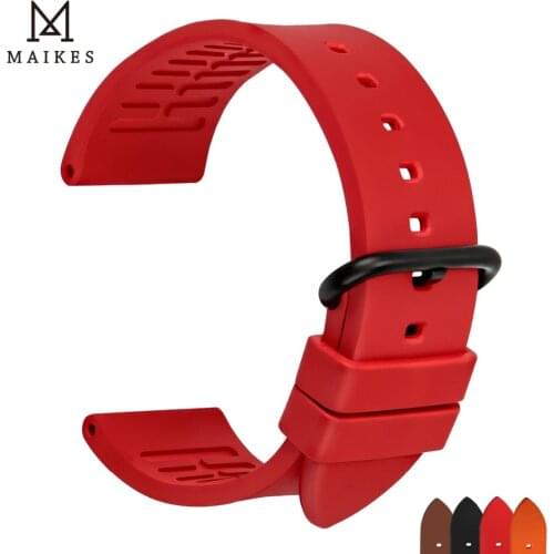MAIKES Sports Watch Accessories Watchbands 20mm 22mm 24mm Fluoro Rubber Watch Band Fashion Rose Red Watch Strap For Casio