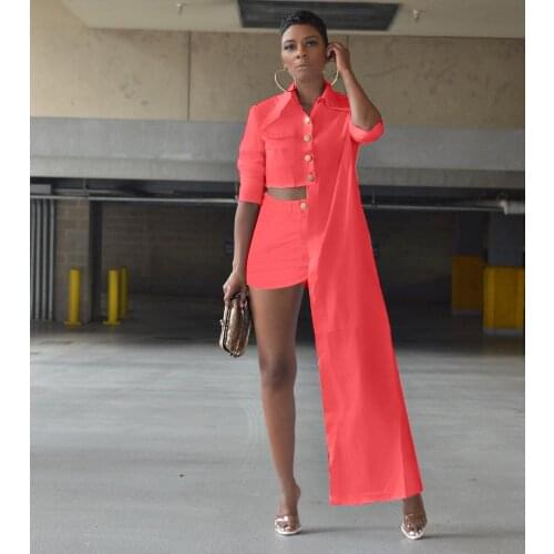 RMSFE 2021 Women Autumn Long Sleeve Lapel Single Breasted Fashion Irregular Casual Shirt Two Piece Set