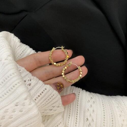 2020 Vintage Gold Color Metal Ball Hoop Earrings Korean Style Hollow Out Statement Earrings for Women Fashion Party Jewelry