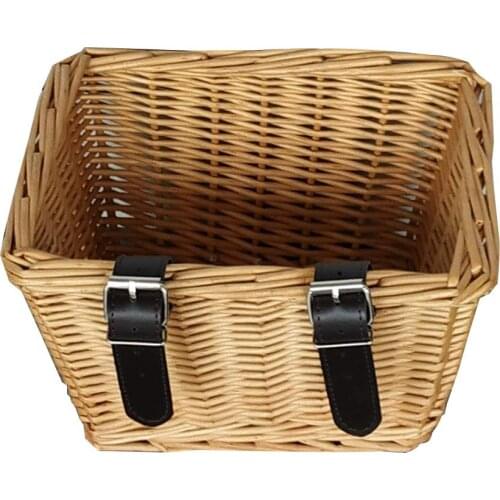 Outdoor Environmentally Friendly Wicker Bike Front Handlebar Basket Durable Square Children Bicycle Storage Bag