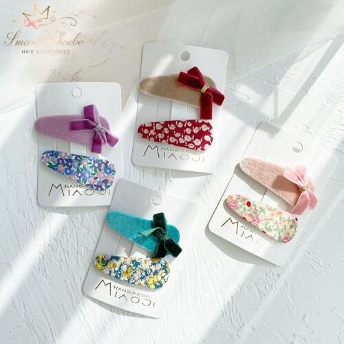Boutique 12Sets Fashion Cute Floral Bowknot Snap Clips Velvet Bow Hairpins Barrettes Princess Headwear Hair Accessories for Girl