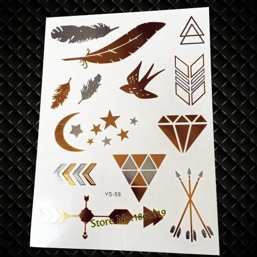 Women Fashion Flash Tattoo Stickers Gold For Makeup GYS-59 Henna Swallow Silver Moon Diamonds Arrow Temporary Tattoo Paste
