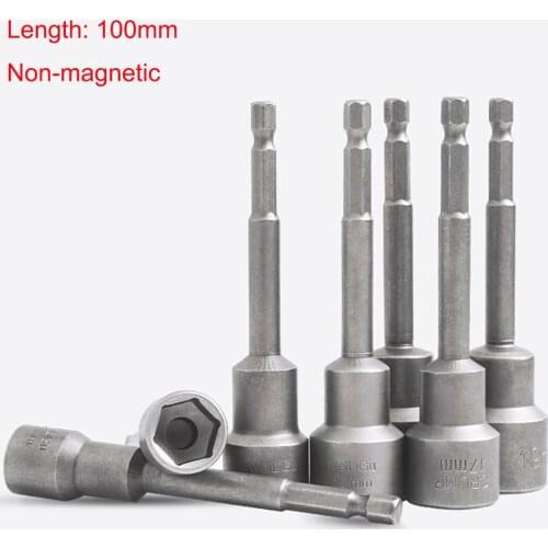 1Pcs Length 100mm Non-magnetic Hex Socket Sleeve Bit Nut Driver for Power Drills Impact Drivers Hand Drills Tools 5mm-19mm