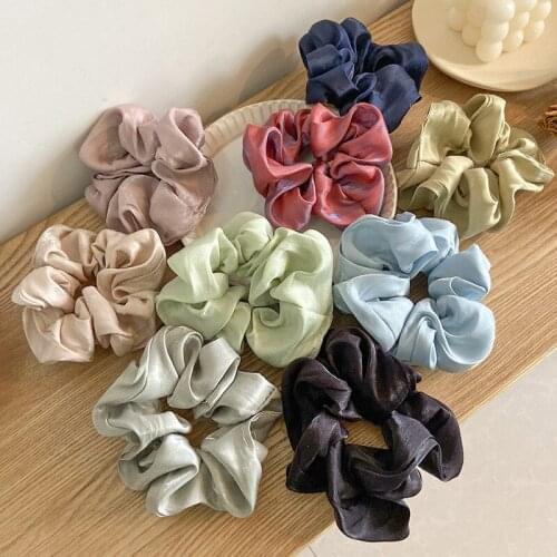 1Pcs Women Reflect Light Hair Bands Satin Solid Color Silk Hair Ties Scrunchie Ponytail Holder Hair Accessories Headband