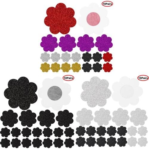 10 Pair One-Time Breast Pasties Women Flower Shape Flash Powder Nipplecover Sexy Breast Stickers Adhesive Invisible Nipple Cover