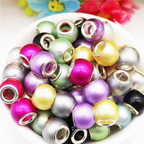 10Pcs 12mm Round Pearl 5mm Large Hole European Mini Spacer Beads Charms Fit Women Bracelet Bangle Cord Jewelry Beads Making DIY