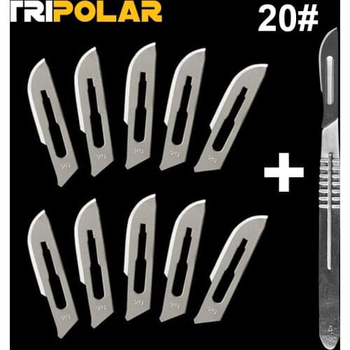 10pcs 20#-23# Carbon Steel Surgical Scalpel Blades + 1pc Handle Scalpel DIY Cutting Tool PCB Repair Animal Surgical Knife