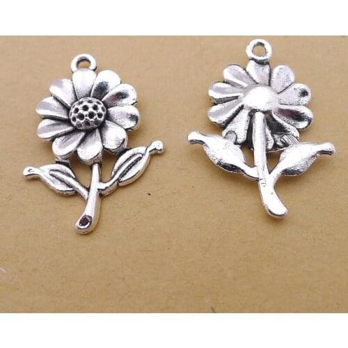 10pcs 27x19mm Daisy Flower Charms Antique Silver Color Tone Pendants Jewelry Making Diy Handmade Craft Accessories
