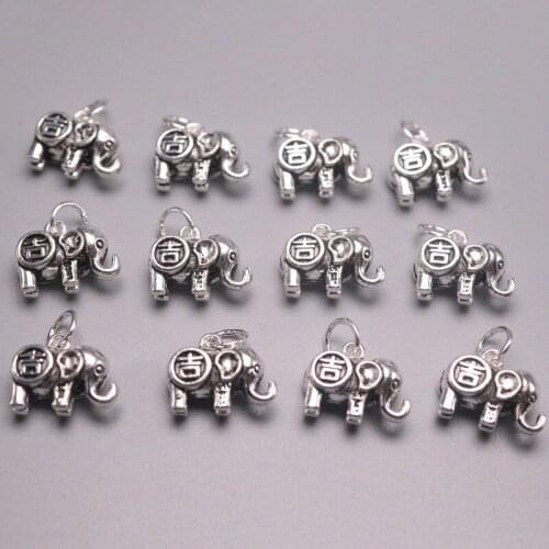 10PCS S925 Sterling Silver Pendant Luck Elephant Pendant 15x14mm Silver Accessories