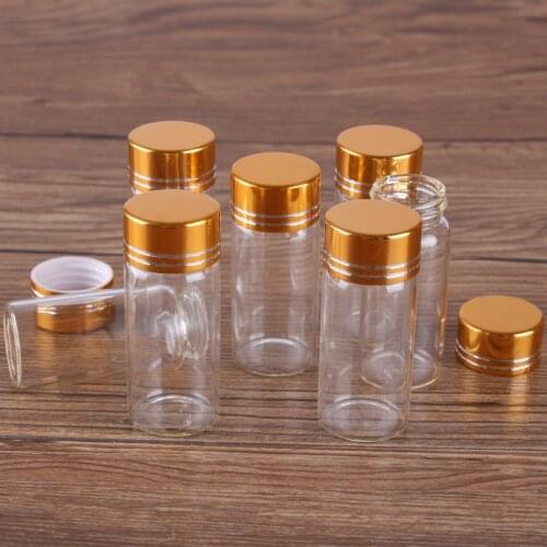 10pcs 10ml 22*50mm Glass Bottles Clear Glass Empty Jars Perfume Bottle with Golden Caps Glass Vials glass vessels for Art Craft