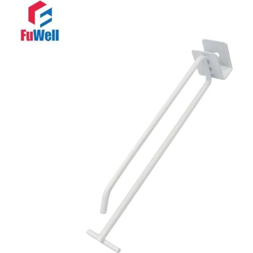 2pcs White Slatwall Hooks 150/200/250/300/350mm Optional Supermarket Display Hook Hanger Fit 30x15mm Square Tube Display Hooks