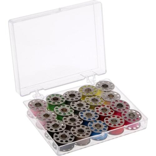 20 Pieces Stainless Steel Bobbins and Colorful Sewing Machine Thread Kit with Clear Plastic Case