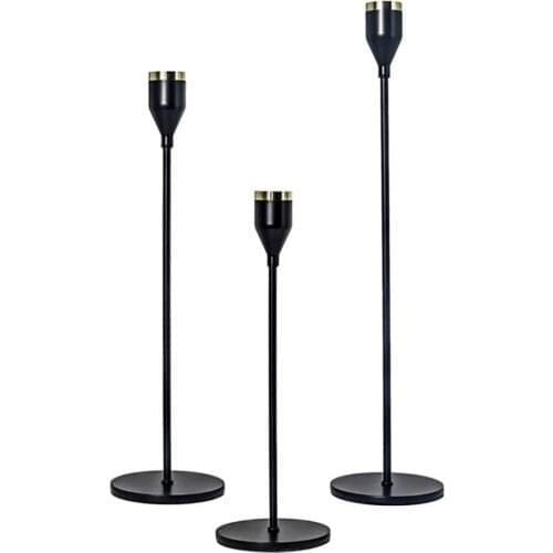 3Pcs/set Metal Candle Holder Candlestick Simple Matte Black Gold European Decoration For Wedding Party Dining Tabletops S M L