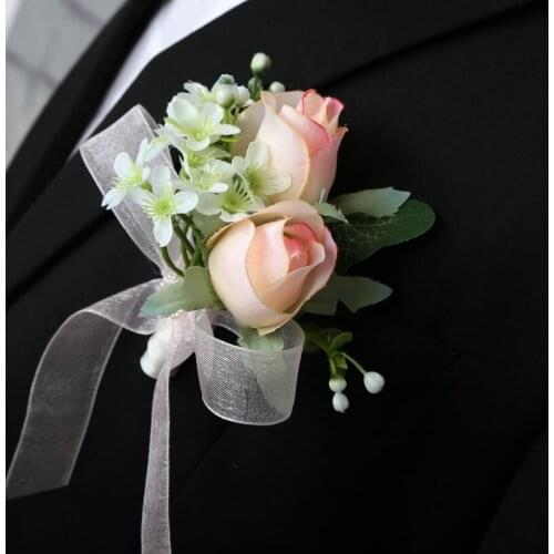 5Pcs/Lot Handmade Wedding Groom Boutonniere Groomsman Corsage Flowrs Artificial Flower Party Prom Brooch Corages Accessories