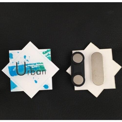 50pcs 55*55mm custom magnetic name badge personalize plastic staff tags magnet badge holder with double plate