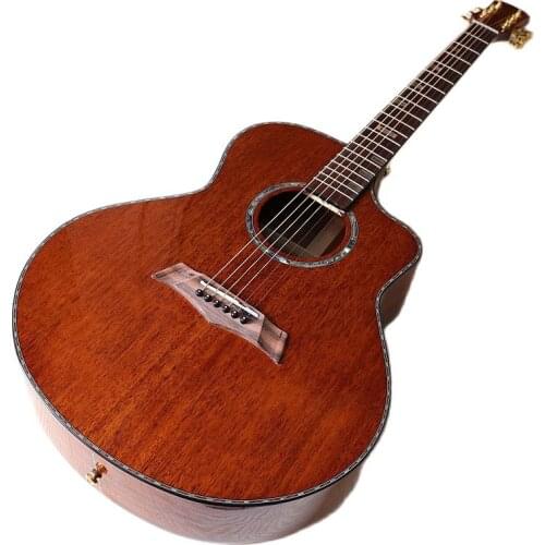 41 inch full sapele solid wood acoustic guitar brown high gloss finish 6 string folk guitar with radian corner