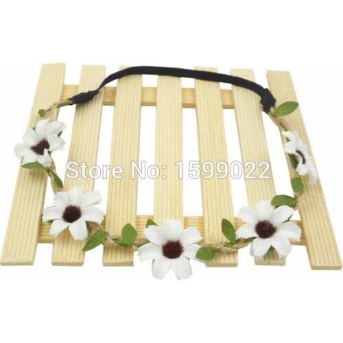 Bohemian Fabric Daisy Flower Headband Elastic Burlap Hairband White Hair Accessories for Girl Bridesmaid Wedding Party Headwear