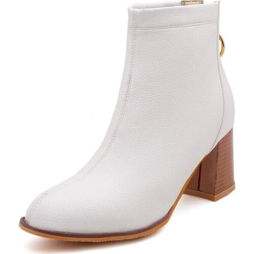 Big Size Fashion round head back zipper short boots with thick heel and medium heel