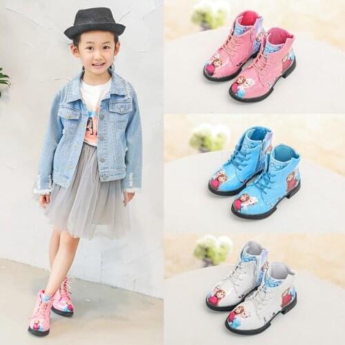 Children Princess Frozen Anna Elsa Shoes Girls Fashion Martin Boots PU Leather Waterproof Spring Autumn Kids Snow Shoes For Girl