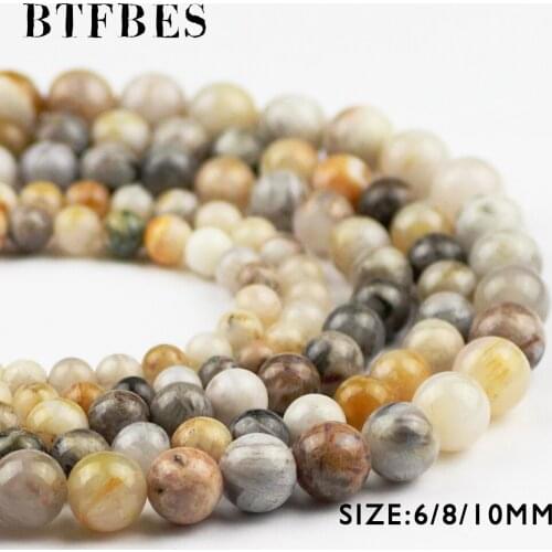 BTFBES Bamboo Leaf Carnelian Beads Natural Gray Stone Ball 6 8 10mm Round Loose Beads For Jewelry Making Bracelet Necklace DIY