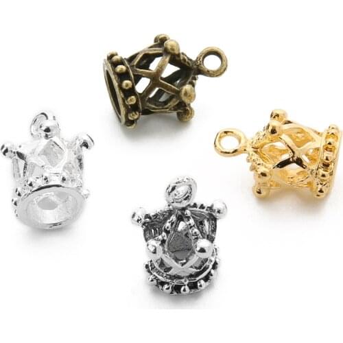 20pcs/lot Antique Gold/Silver Color Crown Beads fit Bracelet Charms End Beads Cap Vintage Beads For DIY Jewelry Making Findings