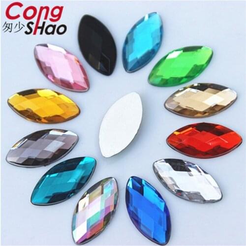 Cong Shao 100PCS 9*18mm Colorful Flatback Horse Eye Acrylic Rhinestone Trim Crystals And Stones DIY Wedding Dress Strass 8Y770