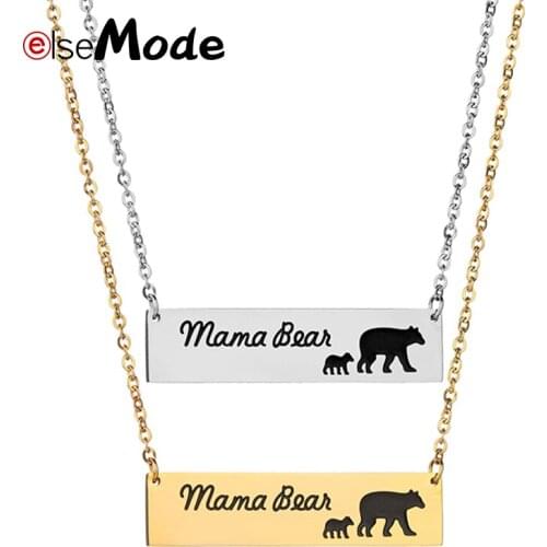 ELSEMODE Trendy Mama Bear Tag Animal Pendant Necklace Mother Kids Love Stainless Steel Necklaces Family Simple Jewelry