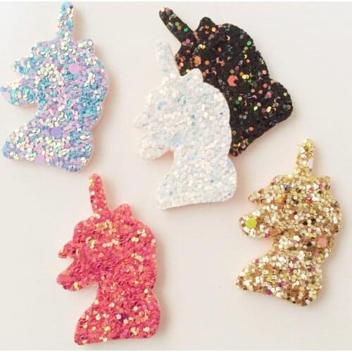 New 16pcs 25*42mm Felt Fabric Glitter Paillette Unicorn Patches Appliques Wedding DIY A08