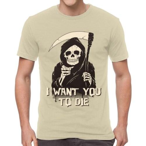 Male I Want You To Die T-Shirt Fashion Saint Death Skeleton Tshirt Short Sleeve Cool T Shirt Cotton Tee Tops Gift Idea