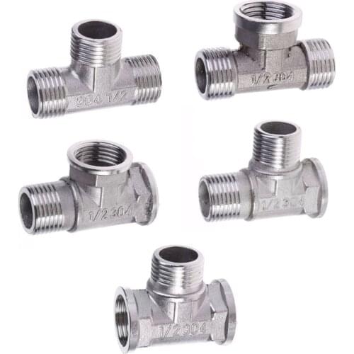 G1/2" Tee 3 Way Plumping Pipe Fittings Stainless Steel T type Threaded Valve