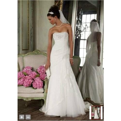 Custom Made New Strapless Lace Fit And Flare Gown with Side Split Style YP3344 Wedding Bridal Dresses