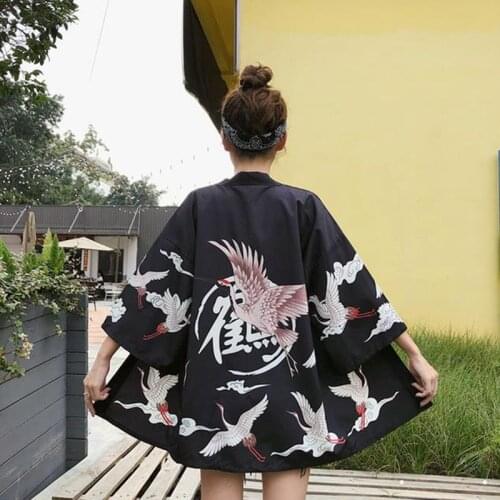 Kimono Japanese print flower lady Harajuku cardigan fashion loose shirt top casual female tassel kimono jacket kimono cosplay