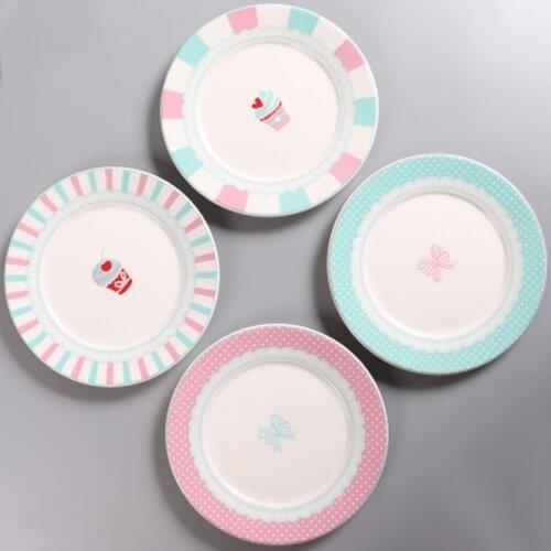 8 Inch Japanese-style Pink Dot Round Ceramic Plate Home Kitchen Tableware Restaurant Bone China Western Steak Plate Dish