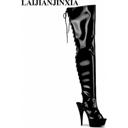 LAIJIANJINXIA Autumn sexy Nightclub Lace-Up Boots Ladies Party Wedding shoes woman Over-the-Knee boots 15 High Heels Boots