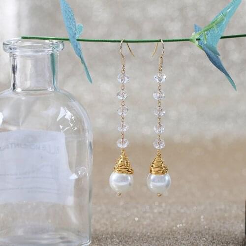 LANFLORA fashion handmade Crystal women earrings Imitation Pearl earrings copper alloy earrings free shipping