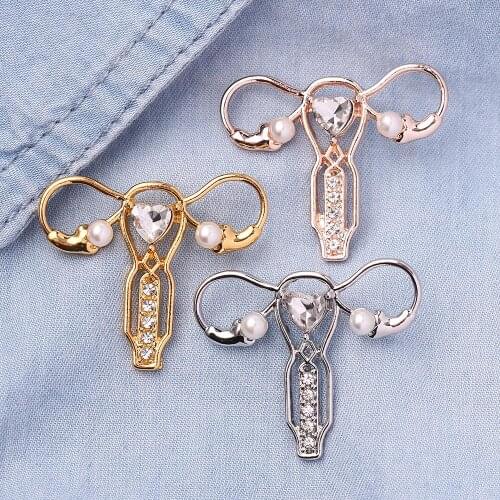 Medical female uterus Brooches For Women uterus Brooch Crystal Imitation pearl Lapel pin broche bijoux Gift