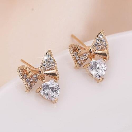 DE140 Fashion Refined Grace Noble 4A Zircon Bow Stud Earrings Girlfriend Gift Party Banquet Woman Jewelry Earrings 2021