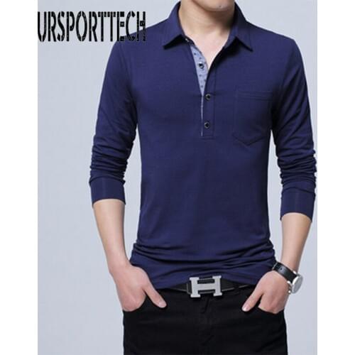 Mens Polo Shirt Brand New 2019 Spring Autumn Male Long Sleeve Fashion Casual Slim Pocket Polos Men Jerseys Plus Size M-5XL